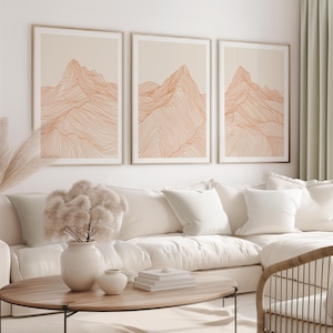 Abstract Mountain Wall Art Set of 3 Burnt Orange Terracotta Boho Line Art Mountain Art Set Minimalist Nature PRINTABLE Wall Art, No. A-172
