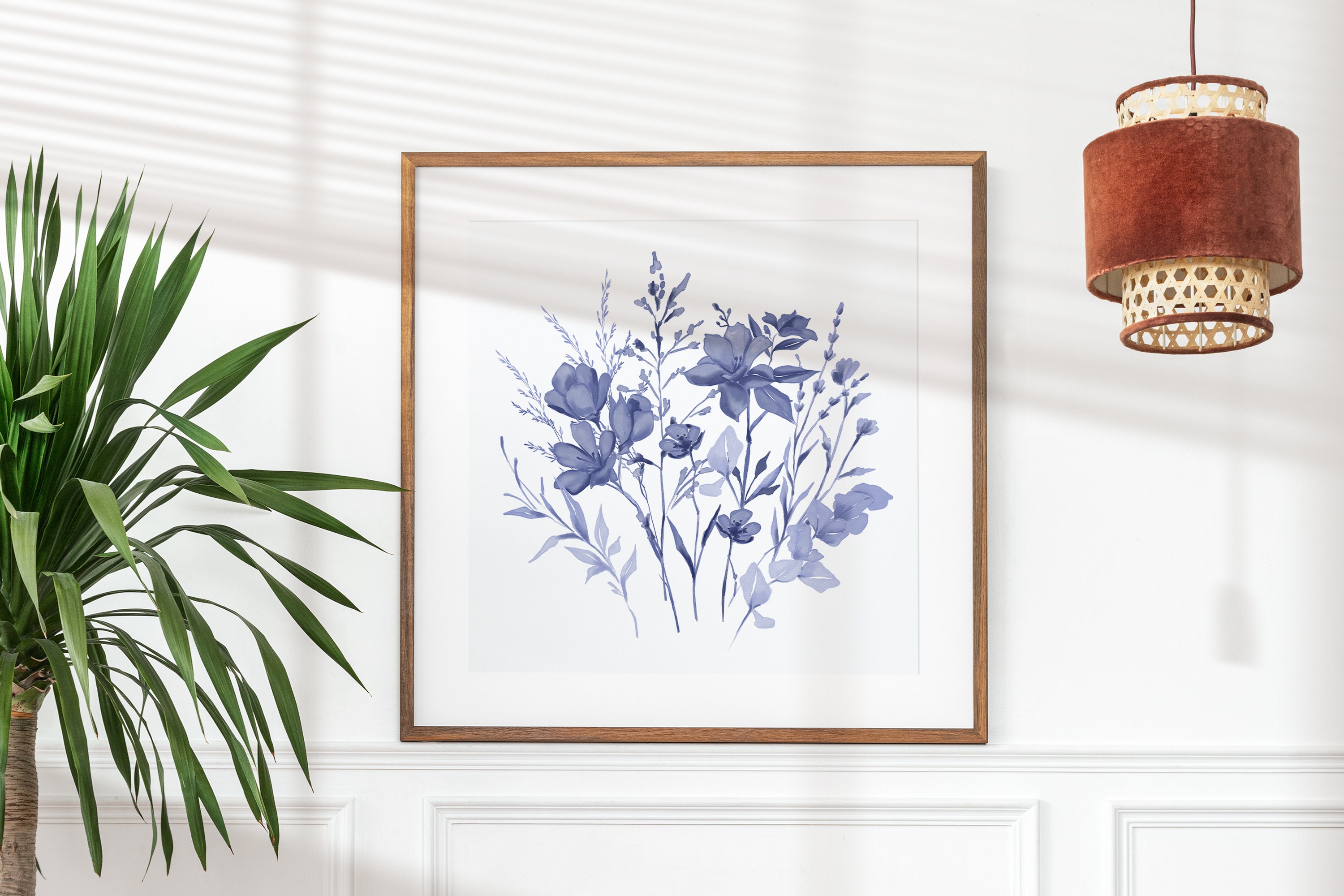Navy Blue Wall Art Square Wall Art Print Set of 3 Blue Botanical ...