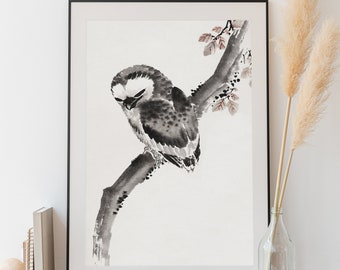 Japanese Owl Painting Print Vintage Neutral Japanese Minimalist Wall Art Digital Download PRINTABLE Wall Art, No. 437
