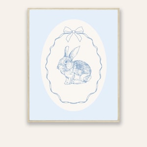 Pastel Blue Rabbit Nursery Print Vintage Bunny Nursery Decor Cottagecore Boy Nursery Wall Art Bunny Theme PRINTABLE Wall Art, No. A-196