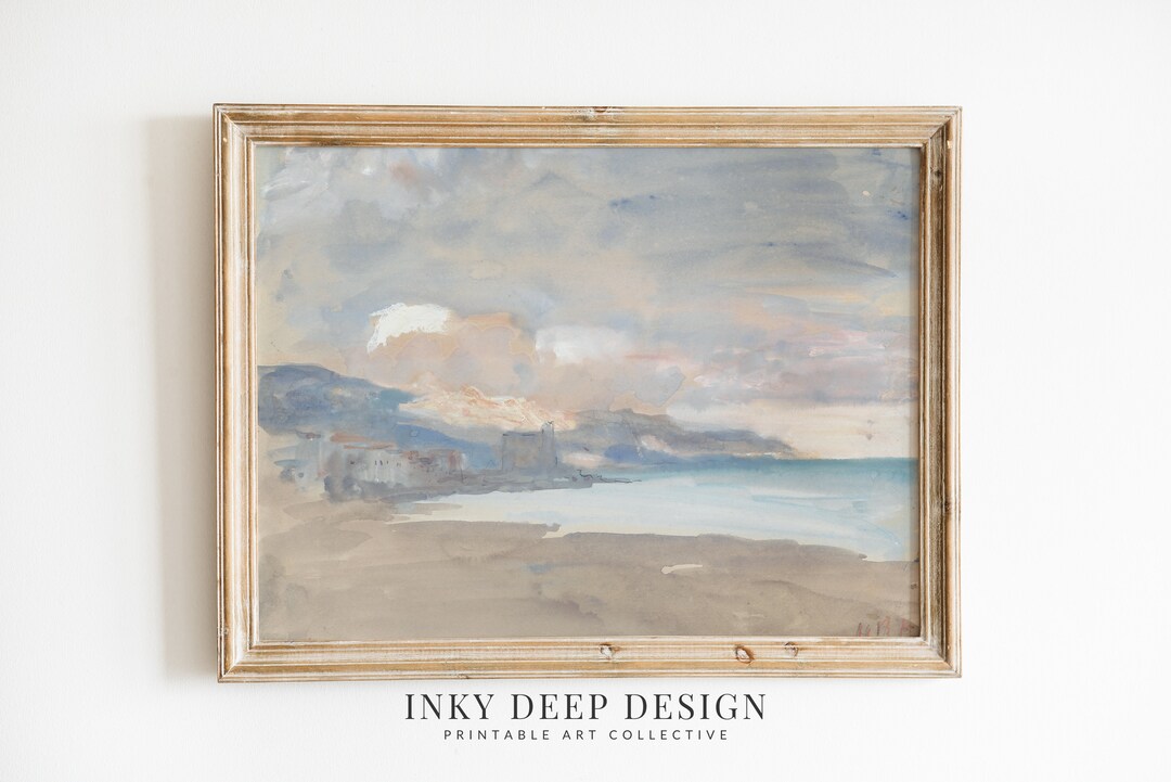Muted Pastel Coastal Art Work Vintage European Abstract Seascape Print ...