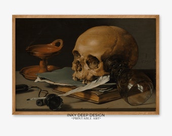 Skull Painting, Memento Mori, Skull Wall Art, Skull Print, Vanitas Still Life Painting, Vintage Wall Art, PRINTABLE Wall Decor, No. 130