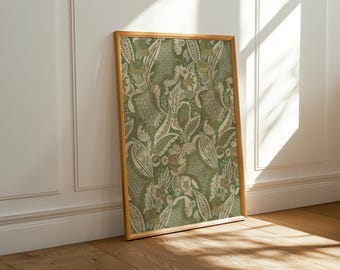 Green Textile Print Sage Green Wall Art Retro Tapestry Wall Art Vintage Abstract Floral Print Antique Textile Art PRINTABLE Wall Art, 402