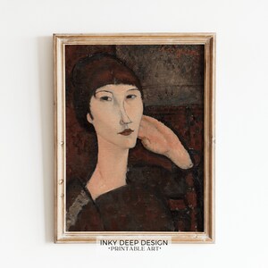 Portrait Painting Dark Academia Style Vintage Portrait of Woman Moody Vintage Art Downloadable PRINTABLE Wall Art, No. 251