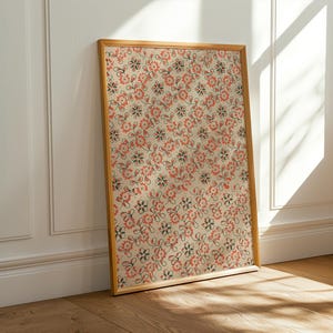 Vintage Textile Wall Art Orange Blue Beige Retro Abstract Floral Print Antique Textile Pattern Orange Blue PRINTABLE Wall Art, No. 414
