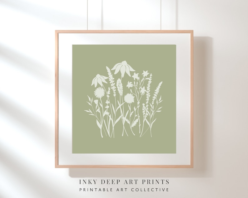 Sage Green Wall Art Printable Set of 3 Boho Wildflower Art Floral Wall ...