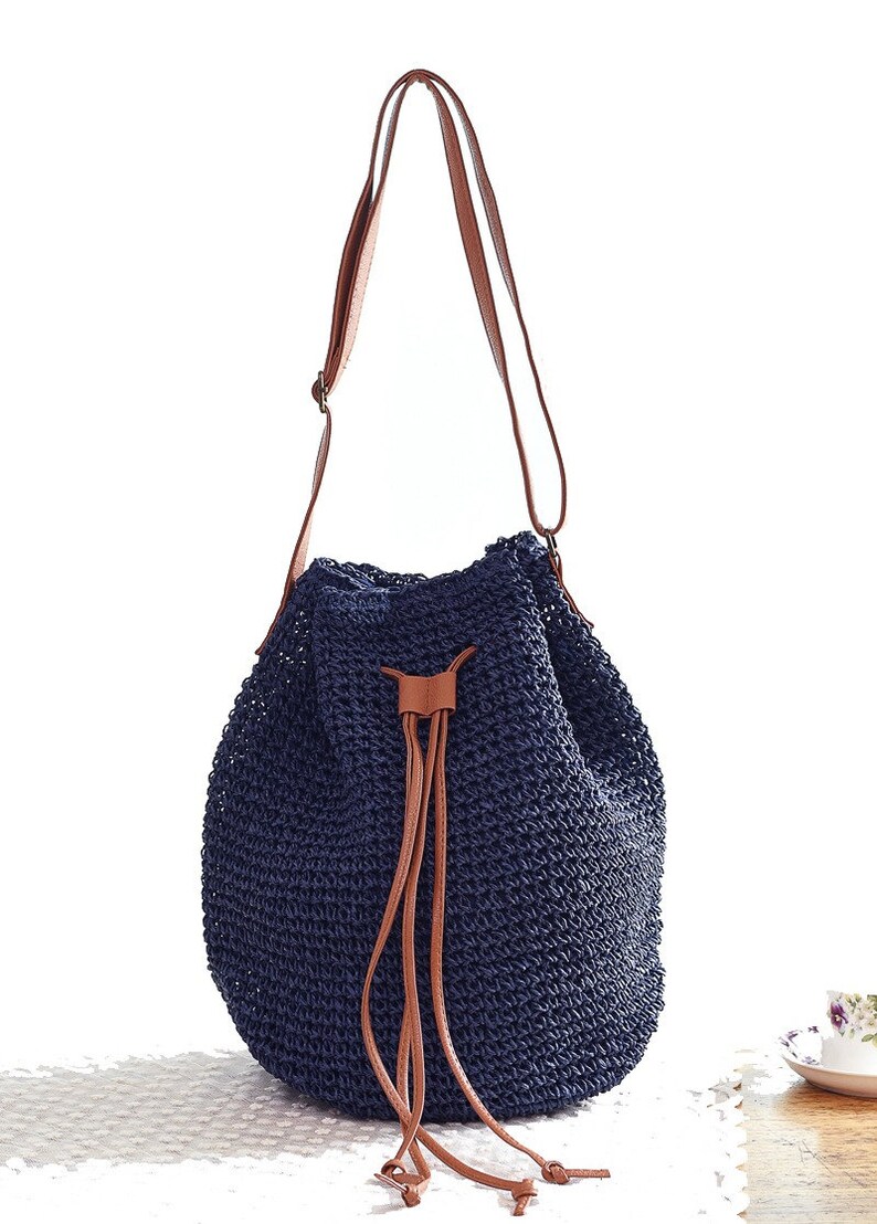 Women Straw Bucket Bag Drawstring Weave Crossbody Handbag Etsy
