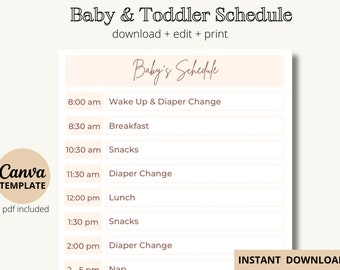 BABY & TODDLER SCHEDULE | Editable and Printable Babysitter Daily Schedule, Minimalist Baby Routine, Instant Download, Digital Download, pdf