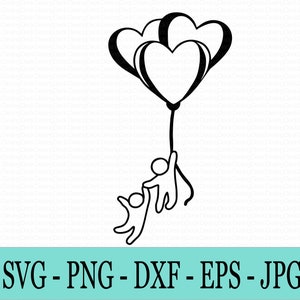 Flying Heart Balloon SVG: Hand in Hand Design (Digital Download)