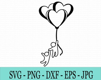 Flying Heart Balloon SVG: Hand in Hand Design (Digital Download)