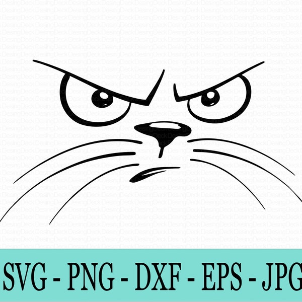 Angry Cat Face,SVG, Silhouette. Angry Cat. T-shirt, Cup Print, Cricut Svg, Black Cat, Svg, Eps, Png, Jpg, Dxf