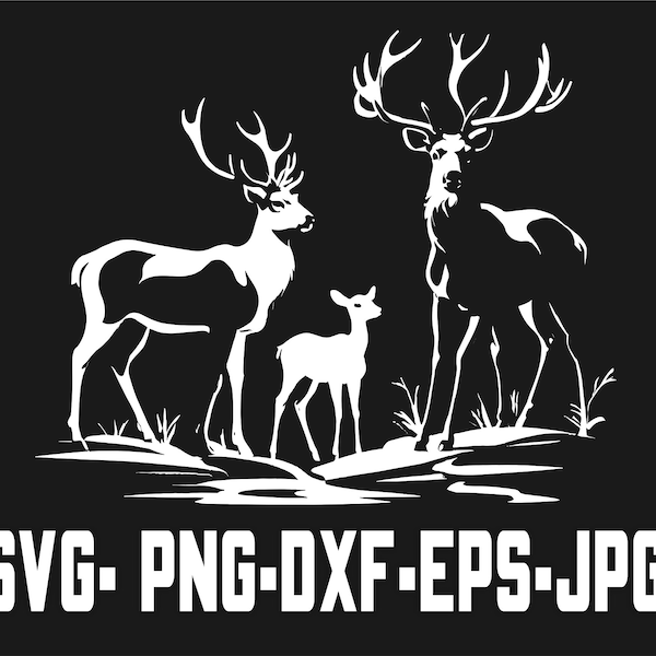 Deer Family in the Forest Stencil Art, SVG for Dark Background Print, Digital Download, DIY, Wall Art, Home Decor, Cricut, Silhouette