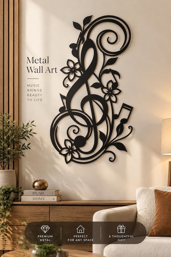 Floral Treble Clef SVG DXF, Music Wall Art Laser Cut File, Musical