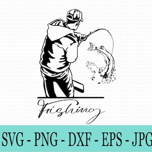 Fishing SVG Cut File: Fisherman Catching Fish (Digital Download)