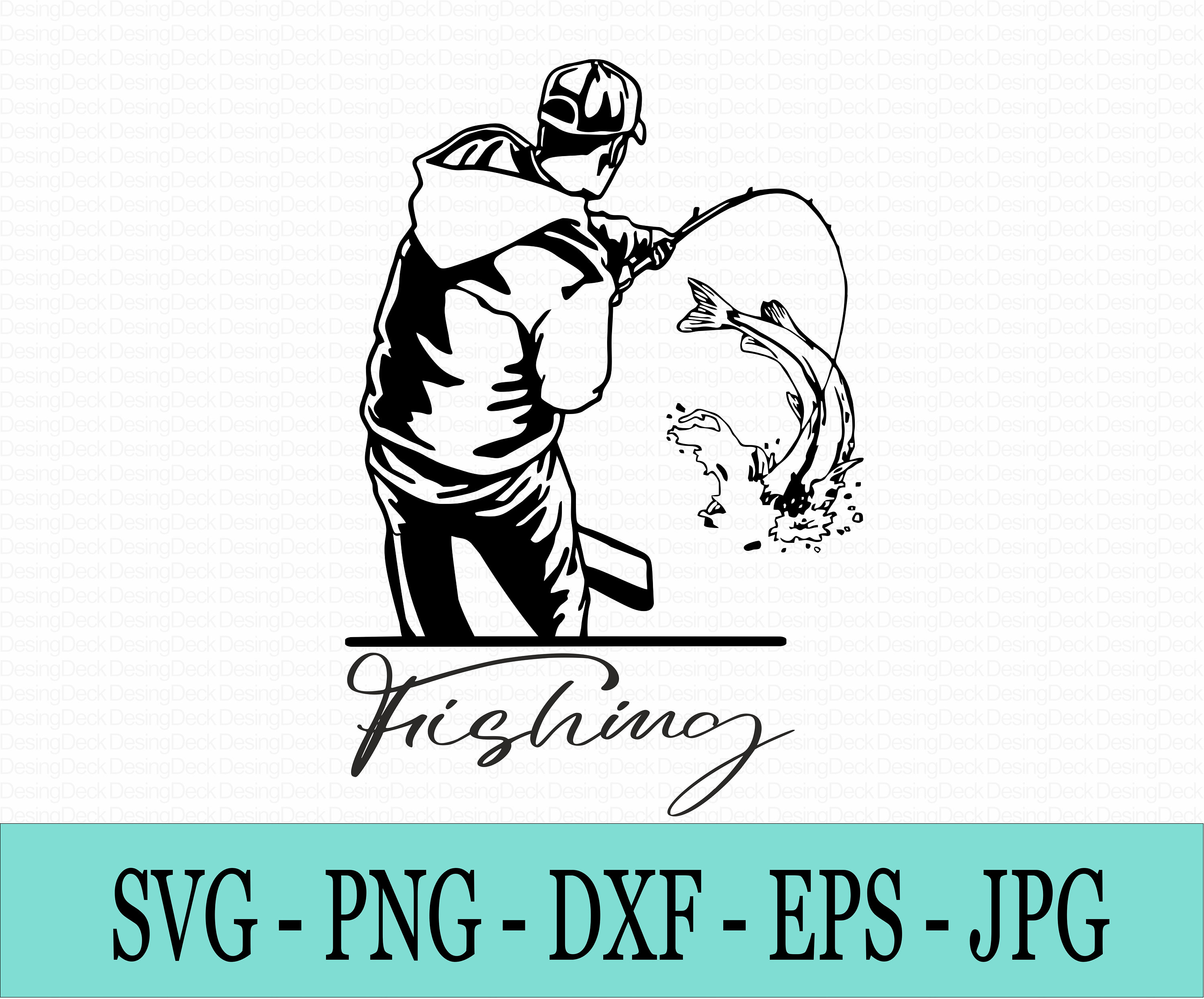 Archivo SVG de pesca: Pescador pescando (descarga digital)