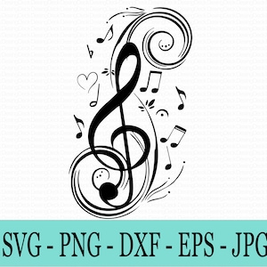 Svg de música, Svg de notas musicales, Svg de clave, g, Svg de nota musical cricut, Svg de silueta de música vectorial openclipart