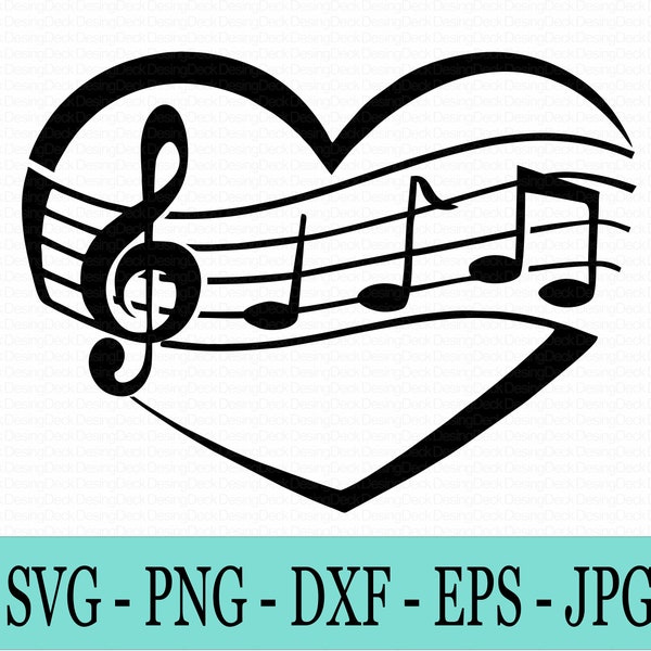 Music Note Heart, Digital Download File, SVG, PNG, EPS, dxf, jpg digital download