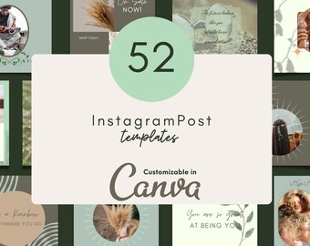 52 modèles Instagram vert | Modèles de toile menthe | Modèles Boho Canvas | Publication Instagram | Pack de modèles Instagram