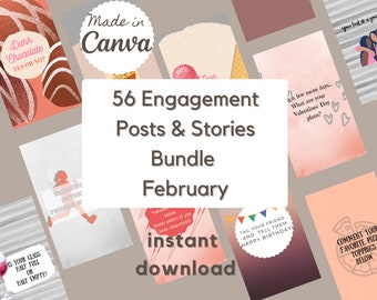 56 publications pour Facebook et stories | Lot d'articles et d'articles| Pack de contenu| Histoires de février| Publications sur les réseaux sociaux pour les petites entreprises