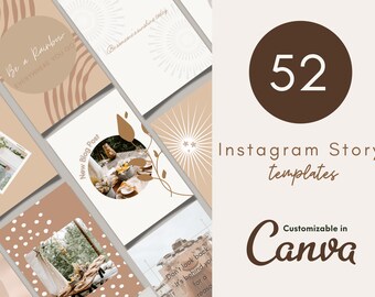 52 Instagram Templates Neutral Beige | Neutral Cava Templates | Boho Canva Templates | Instagram Stories| Instagram Template Pack