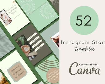 52 modèles Instagram vert | Modèles de toile menthe | Modèles Boho Canvas | Histoires Instagram| Pack de modèles Instagram