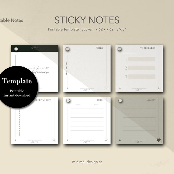 Sticky Note Printable I 3 x 3 in I Notes Template I Memo Card I PDF Instant Download