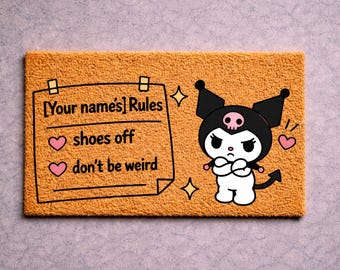Personalized Rules Doormat| Kuromi Custom Gift Rug | Custom Hello Kitty Gift| Mother’s Day Gift| Custom Kuromi Mat for Porch| Clean Home Mat