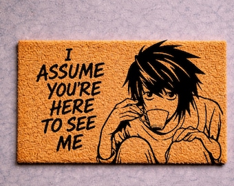 L Here to See Me Death Note Doormat – Antisocial Front Door Mat – Gothic Anime Decor