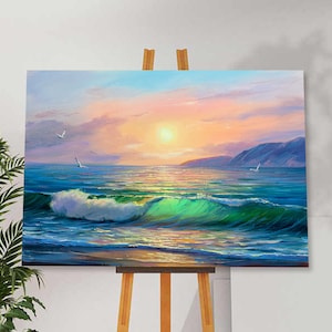 Sunrise By The Sea Painting Modern Impressionism Art Beach Scenery Painting Canvas Art Print Landscape Painting Ready to Hang Wall Art Decor