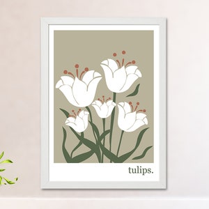 Blumen Kunstdruck Geschenk Mid-Century Weiße Tulpen Wandkunst Vintage BoHo Wandkunst Retro Minimalismus Botanische Kunst Geschenk Raumdeko Geschenk für Mama