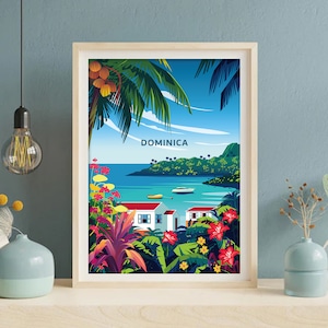 Dominica Reise Poster Karibik Art Print World Travel Print Natur Insel Landschaft Art Print Tropen Strand Bild Flora Wand Dekor Geschenk