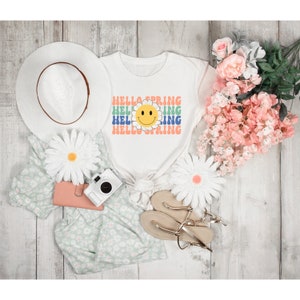 Hello Spring Tee, Smiley Tee, Groovy Spring Tee, Cute Tee, Easter Tee, Spring Gift