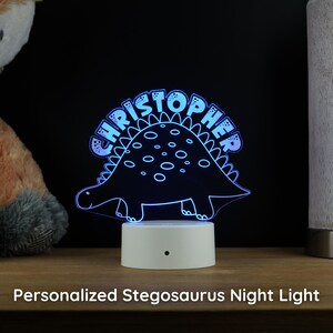 Dinosaur Personalized Acrylic Night Light For Kids, Handmade Engraved Stegosaurus LED Lamp Night Light, Perfect Gift For Girls Or Boys