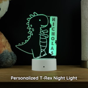 Dinosaur Personalized Acrylic Night Light For Kids, Handmade T-REX Engraved LED Lamp Night Light, Perfect Gift For Girls Or Boys