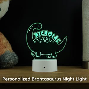 Dinosaur Personalized Acrylic Night Light For Kids, Handmade Brontosaurus Engraved LED Lamp Night Light, Perfect Gift For Girls Or Boys