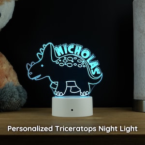 Dinosaur Personalized Acrylic Night Light For Kids, Handmade Triceratops Engraved LED Lamp Night Light, Perfect Gift For Girls Or Boys