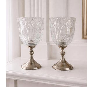 Pair of Fortunoff Cut Crystal Goblets with Pewter Bases