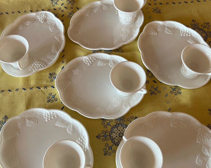 Set of 6 Milk Glass Luncheon Plates With Cups Etsy