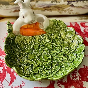 Vintage Omnibus by Fitz and Floyd Rabbit & Carrot Cabbage Leaf Dish