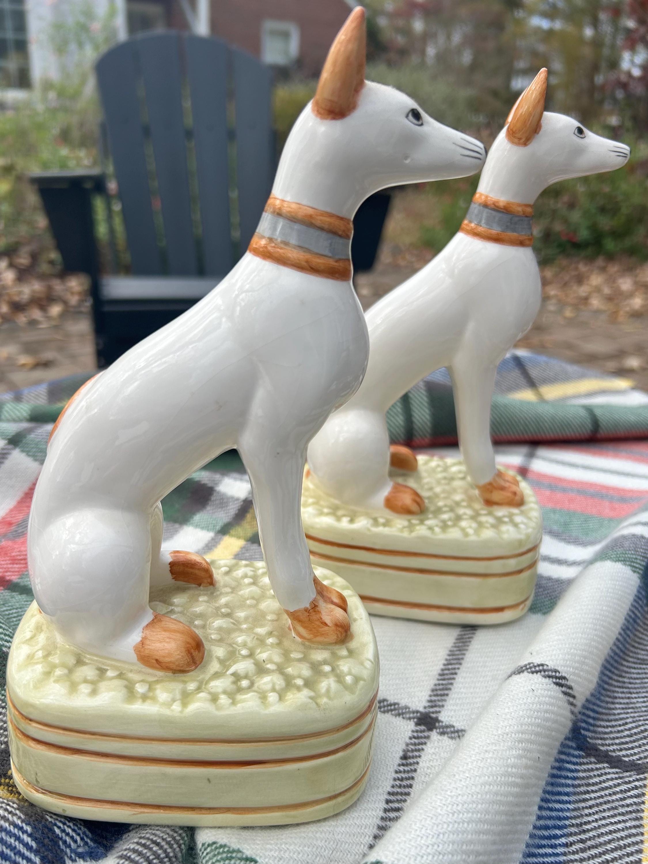 Pair of Andrea by Sadek Whippet Dog Figurines on Pillows • Vintage 
