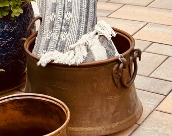 Very Large Vintage Copper Cauldron /Wood Bin