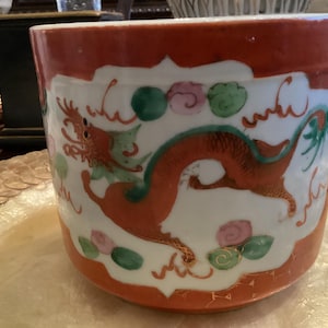 Vintage Chinese Porcelain Brush Pot-Dragon & Phoenix Motif