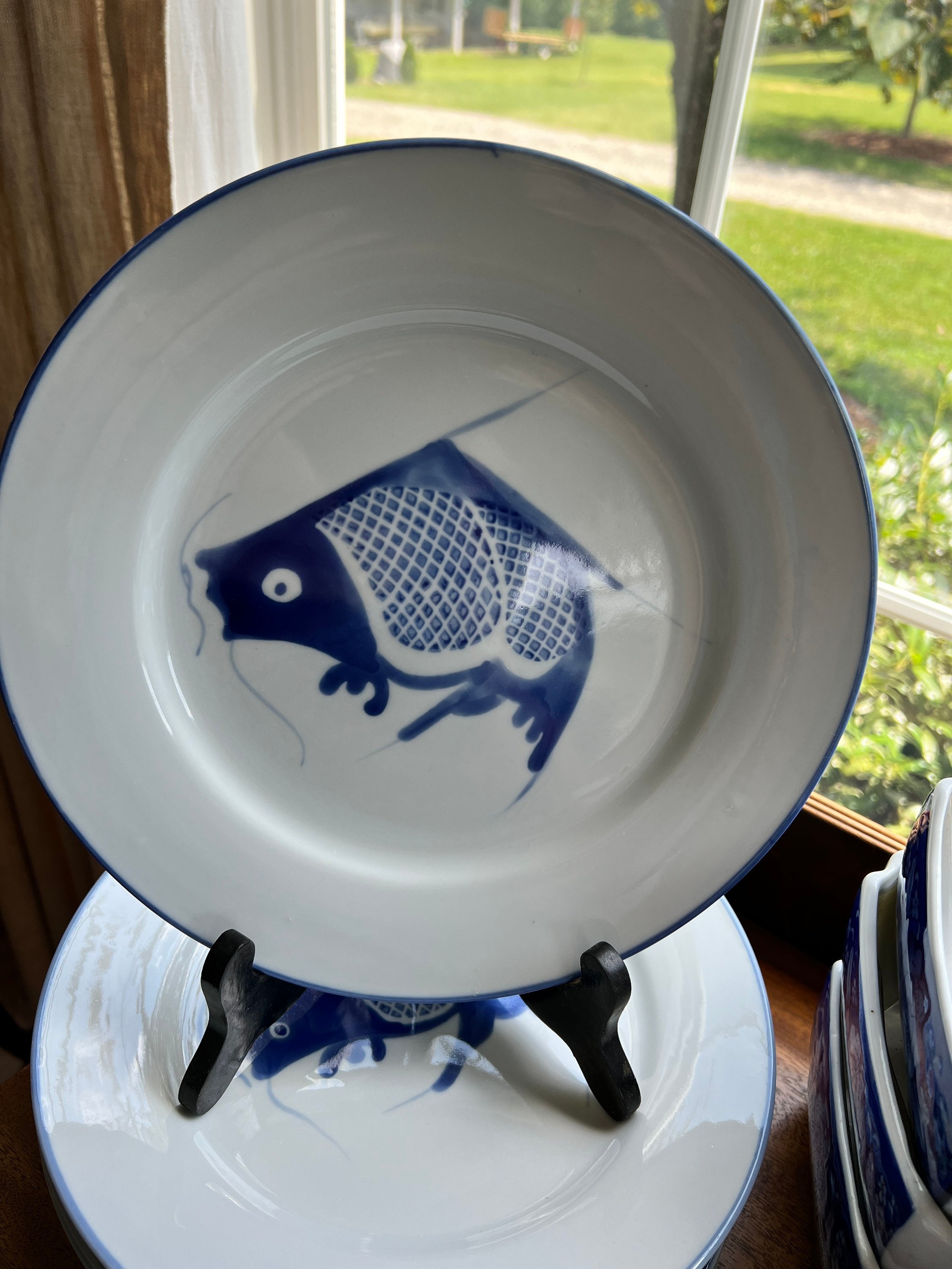 Vintage Blue and White Koi Fish Plates. Etsy