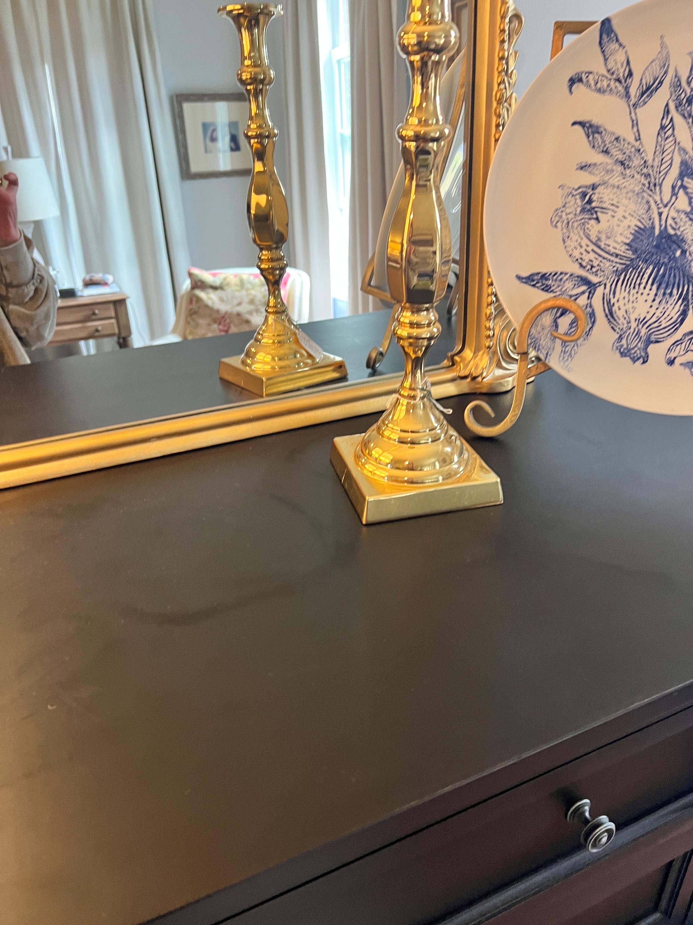 Baldwin Solid Brass Candlestick Holder – 16” Tall – Classic Square