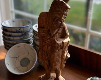 Vintage Hand Carved Asian Fisherman