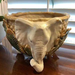 Vintage Elephant Head Ceramic Planter