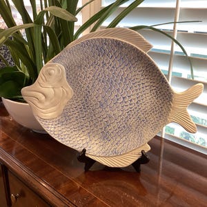 Large Handpainted Ceramic Fish-shaped Serving Platter