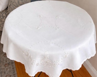 Vintage wit geborduurd tafelkleed 35 x 35 inch