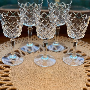 Set of Five Elegant Handcut Crystal Stemmed Wine Glasses