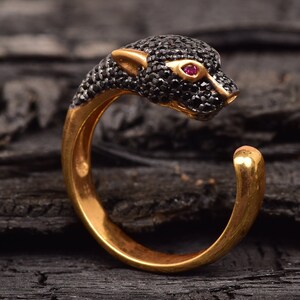 Black Diamond Leopard Wrap Ring in Solid 14K Gold/Diamond Black Panther Ring/Custom Jewelry/Personalization Design Man and Woman Ring